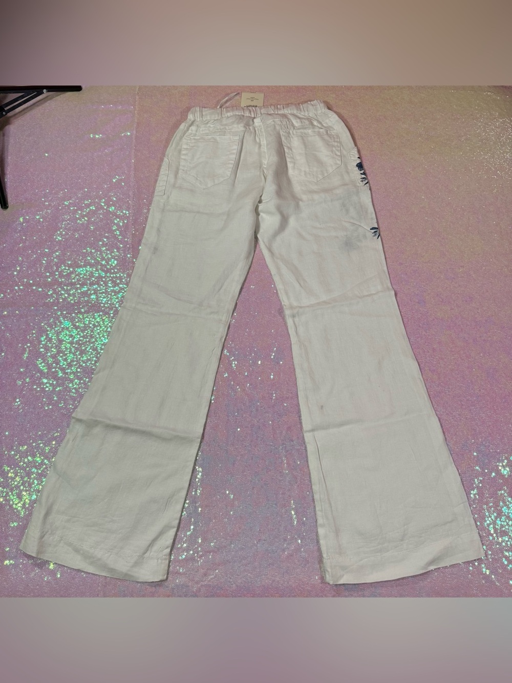 NWT ★ Driftwood White Linen Palazzo Pants with Blue Floral Print (29) ★彡 - Picture 11 of 11